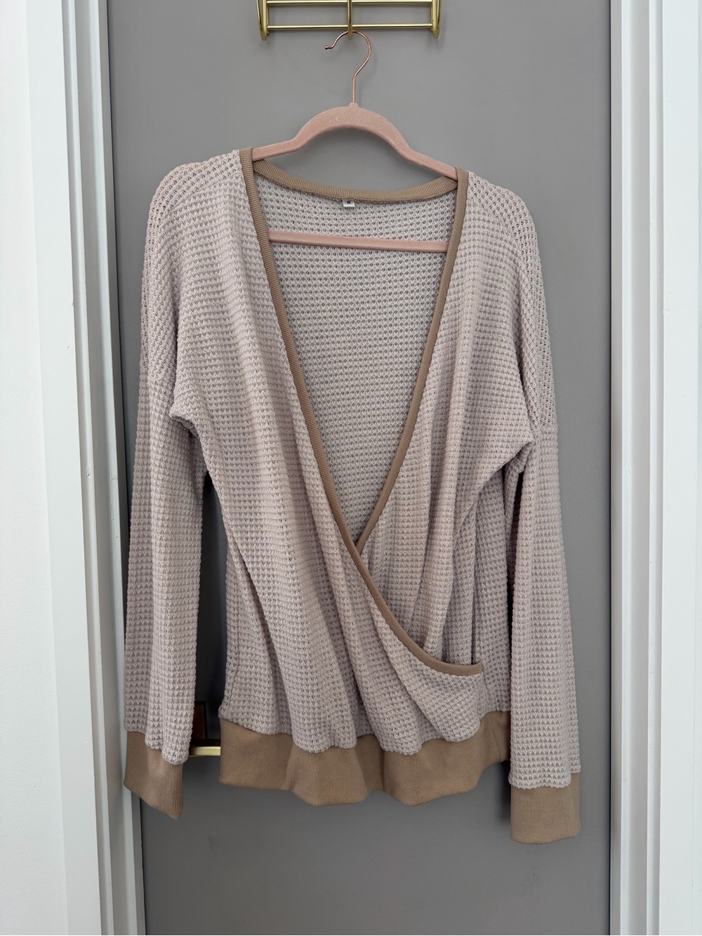 Waffle-Knit Faux Wrap Sweater
